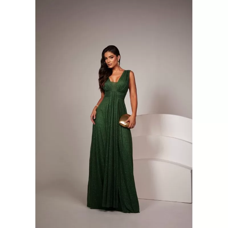 vestido de festa longo madrinha formatura casamento convidada debutante elegante tule verde esmerald