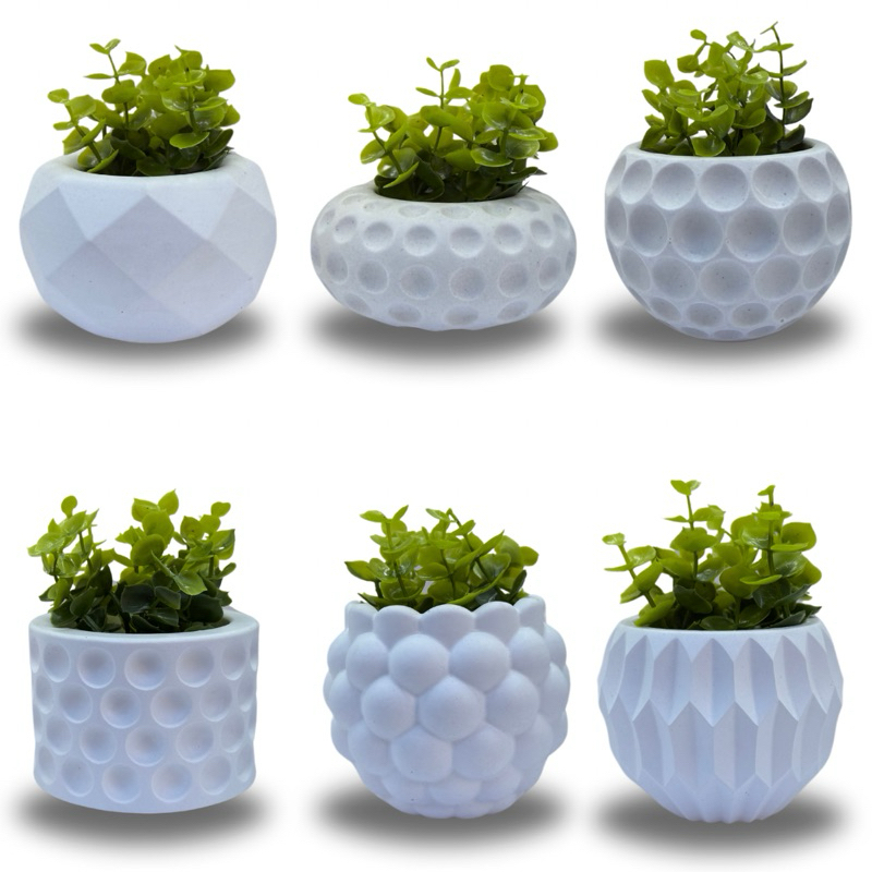 Conjunto decorativo com 6 vasos incluso planta artificial para decoração sala quarto banheiro lavabo