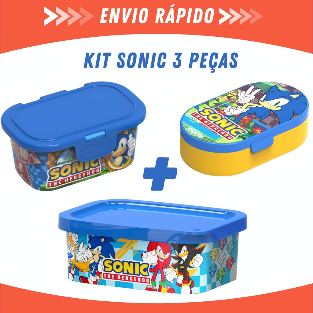 Kit 3 Potes Infantil Sonic Escolar Organizador Lancheira Infantil Criança Volta as Aulas