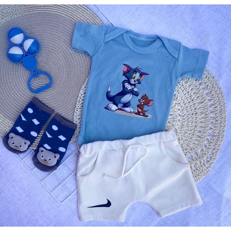 Conjunto Infantil Body+Short com Bolso | Roupas de Bebê Confortáveis e Estilosas|Algodão Premium