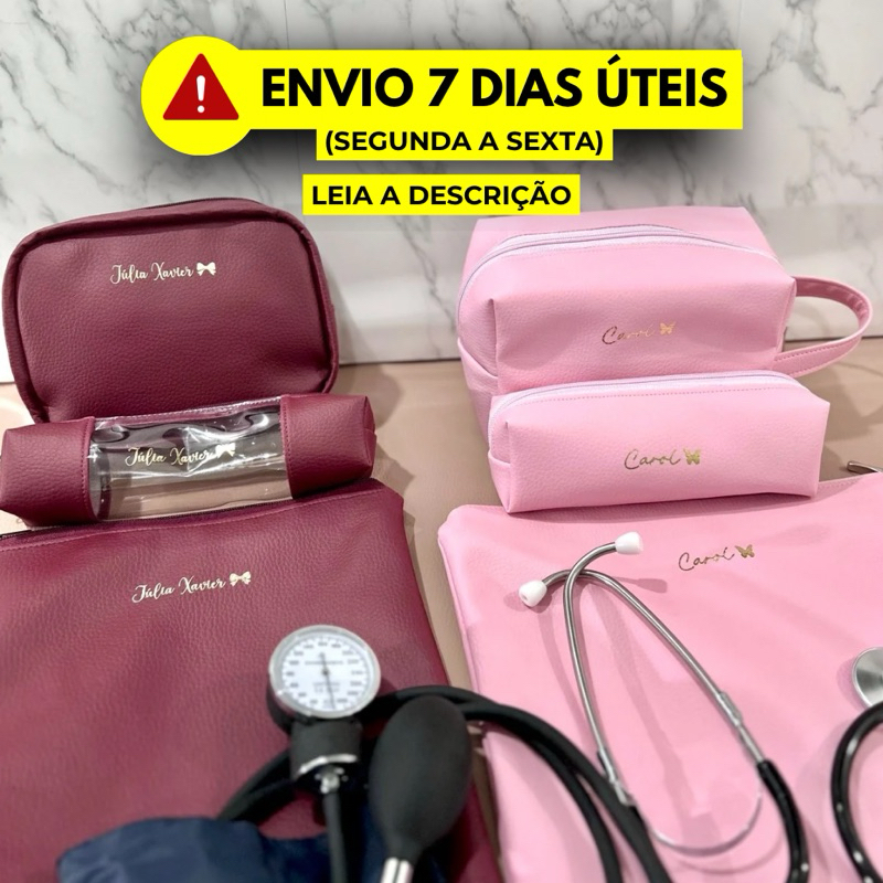 Kit Porta Jaleco + Estojo + Porta esteto e esfigmo medicina enfermagem odontologia organizador porta