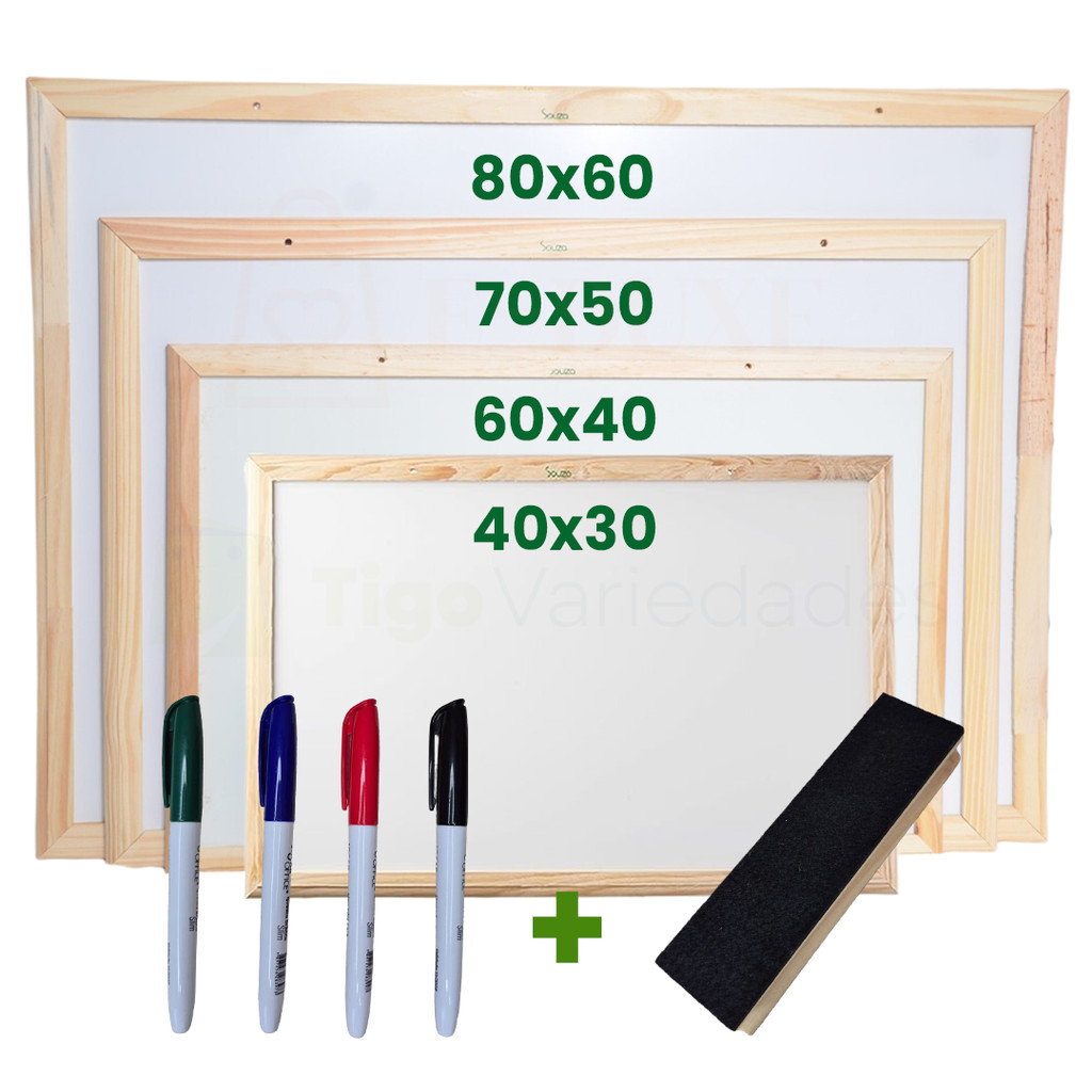 Quadro Lousa Escolar Branco Moldura em Madeira