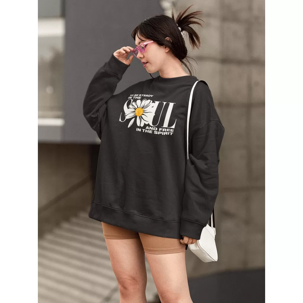 Moletom Blusa de Frio Básico Estiloso Feminino Estampado Gola Redonda Confortável 100% Algodão