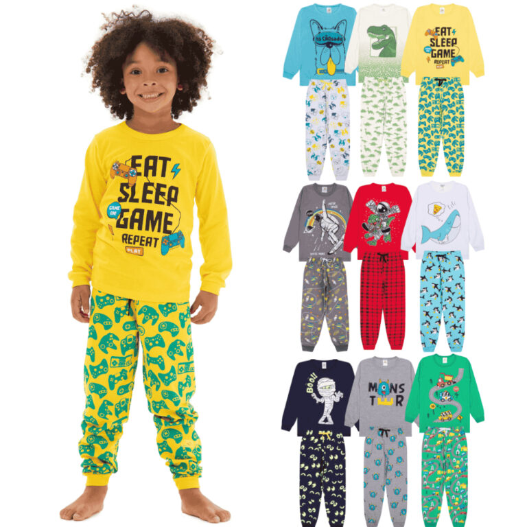 Kit Sortido 10 Peças Pijama Infantil Menino Manga