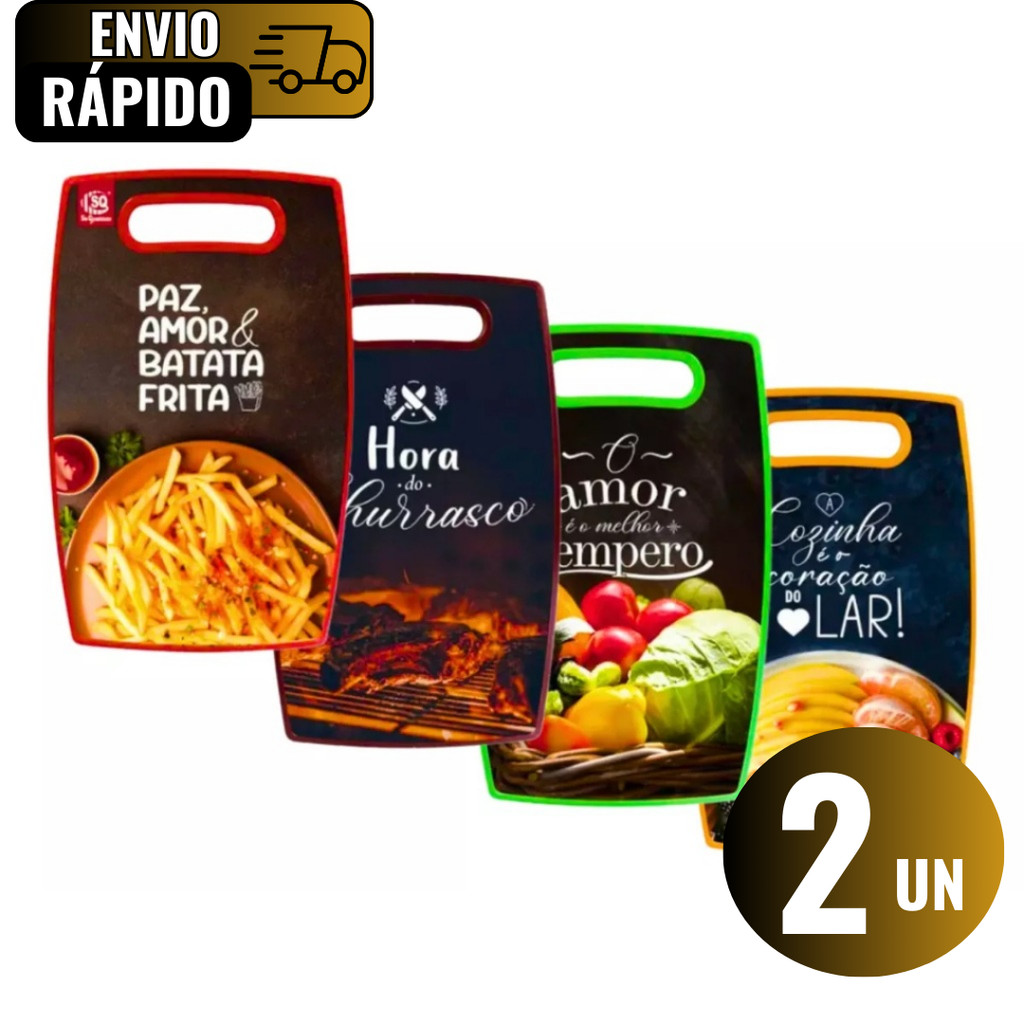 Conjunto 2 Tábuas De Cortar Para Alimentos Estampadas Em MDF Para Churrascos Refeições Porções