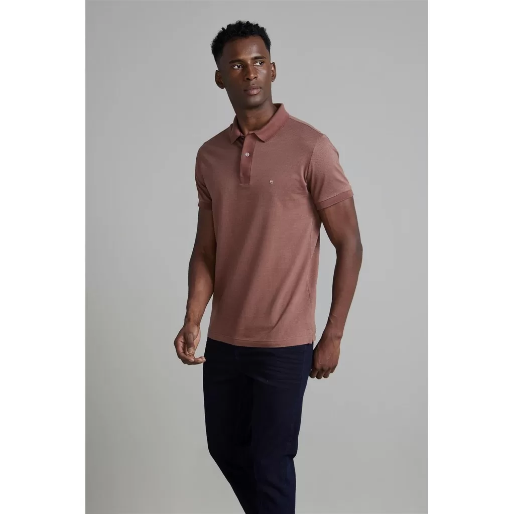 Camisa Polo Jacquard Slim Fit – Marrom Castanho / Marrom Castanho
