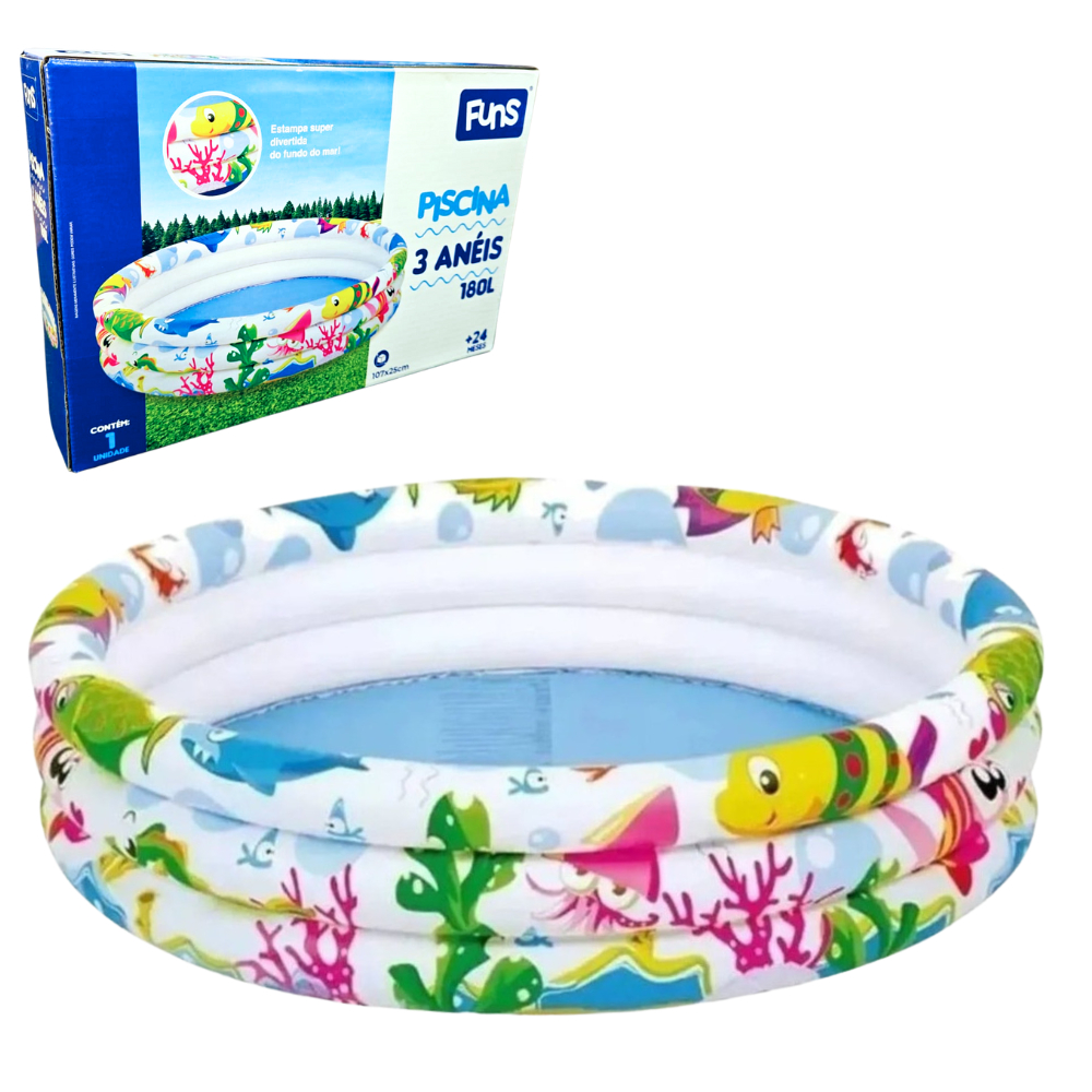 PISCINA INFLAVEL180 LITROS 3 ANEIS NA CAIXA 100L 88L 253L 126L 118L BOLINHA COLORIDA