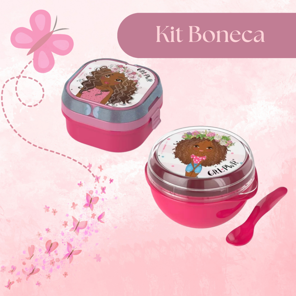 Kit Lancheira Escolar Boneca| Marmita+Bowl Infantil | Presente Criativo Estilo Praticidade no Lanche