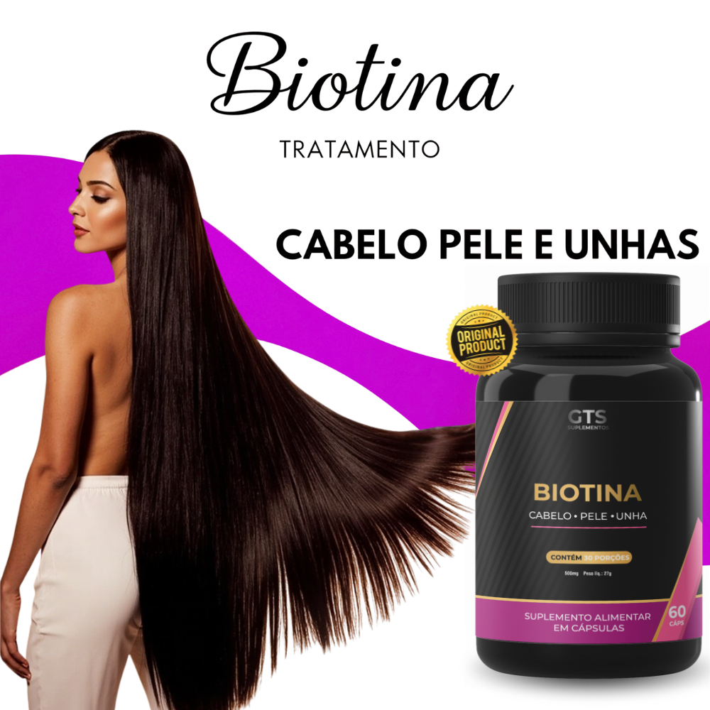 Biotina 60 Cápsulas Vitaminas para Beleza da Pele Cabelos e Unhas Envio Imediato