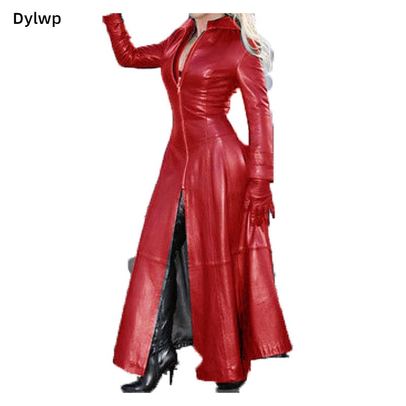 Jaqueta Longa Feminina De Couro Moda Primavera Outono Bainha Destacável