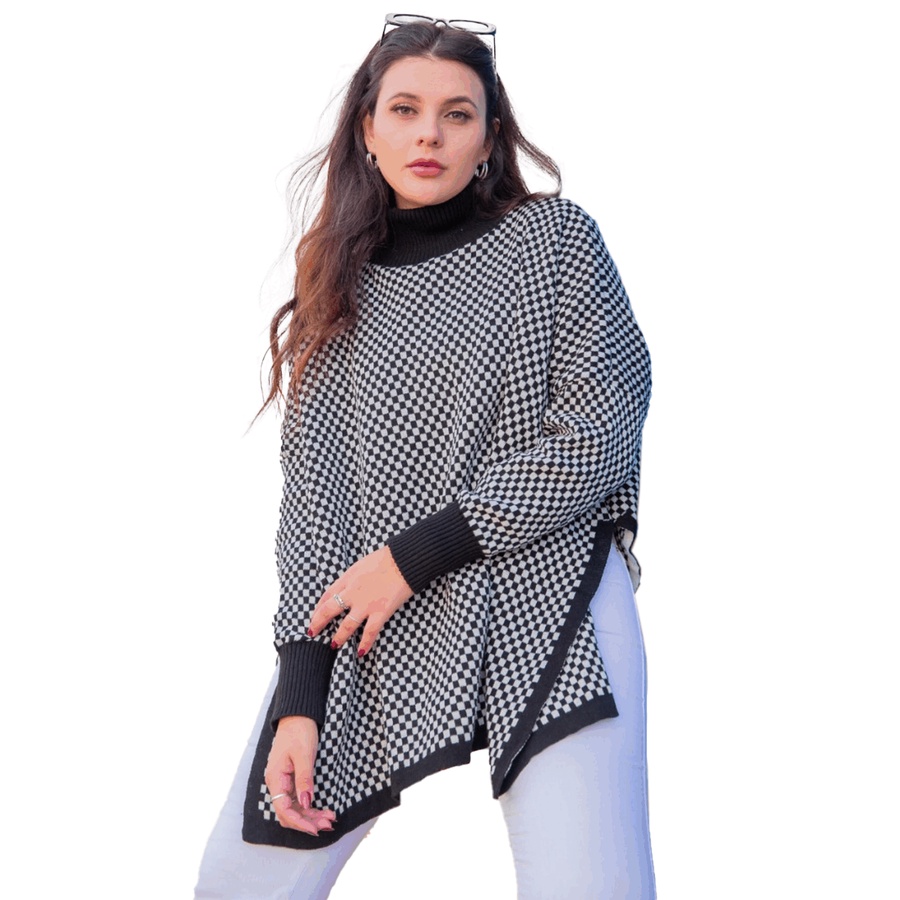 Poncho Tricot Lã Moda Outono Inverno Feminino