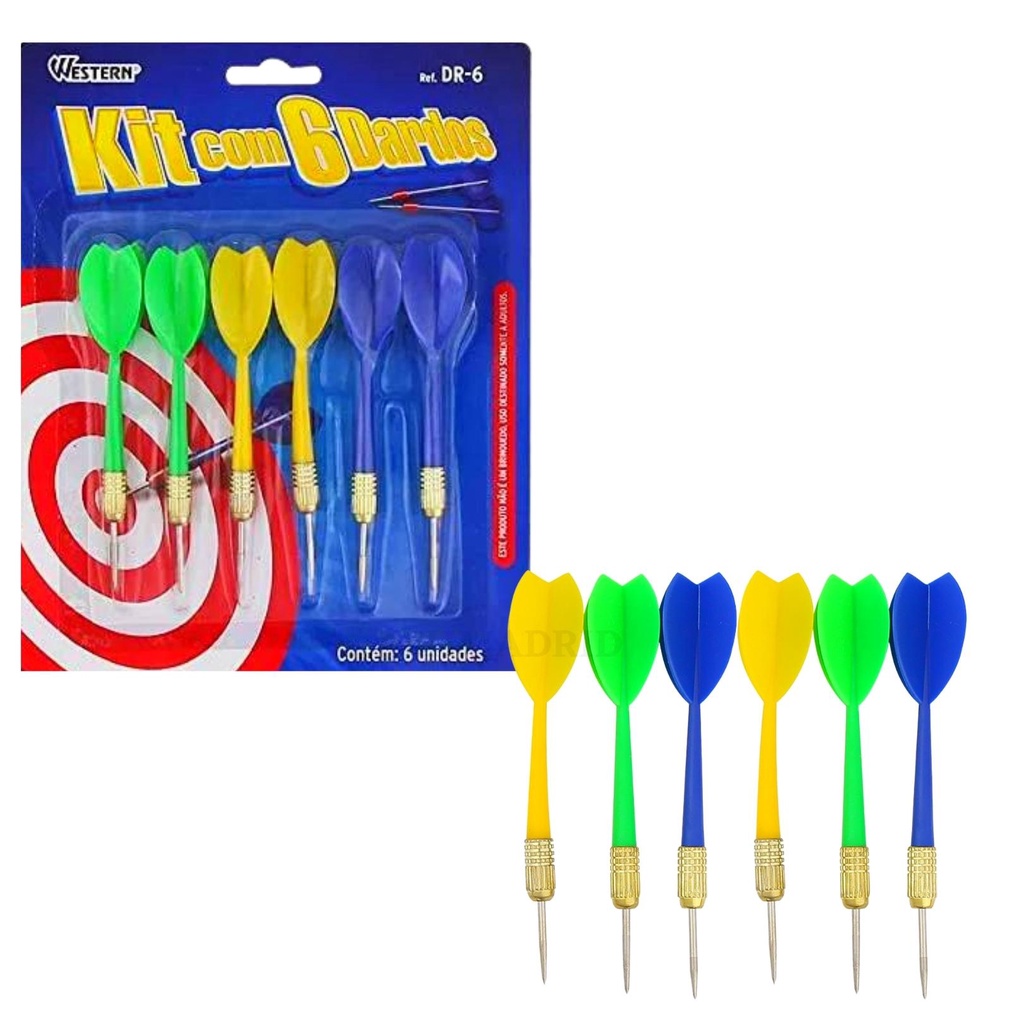 Kit Jogo Com 6 Dardos Ponta de Metal Avulsos Profissional Western