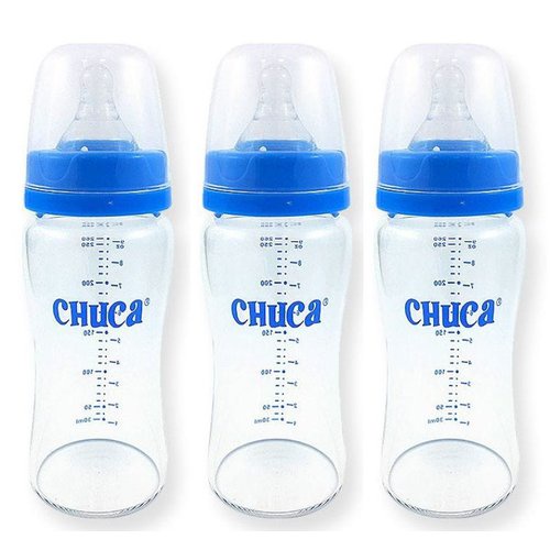 KIT 3 MAMADEIRAS VIDRO BICO SILICONE CHUCA BABY  &
