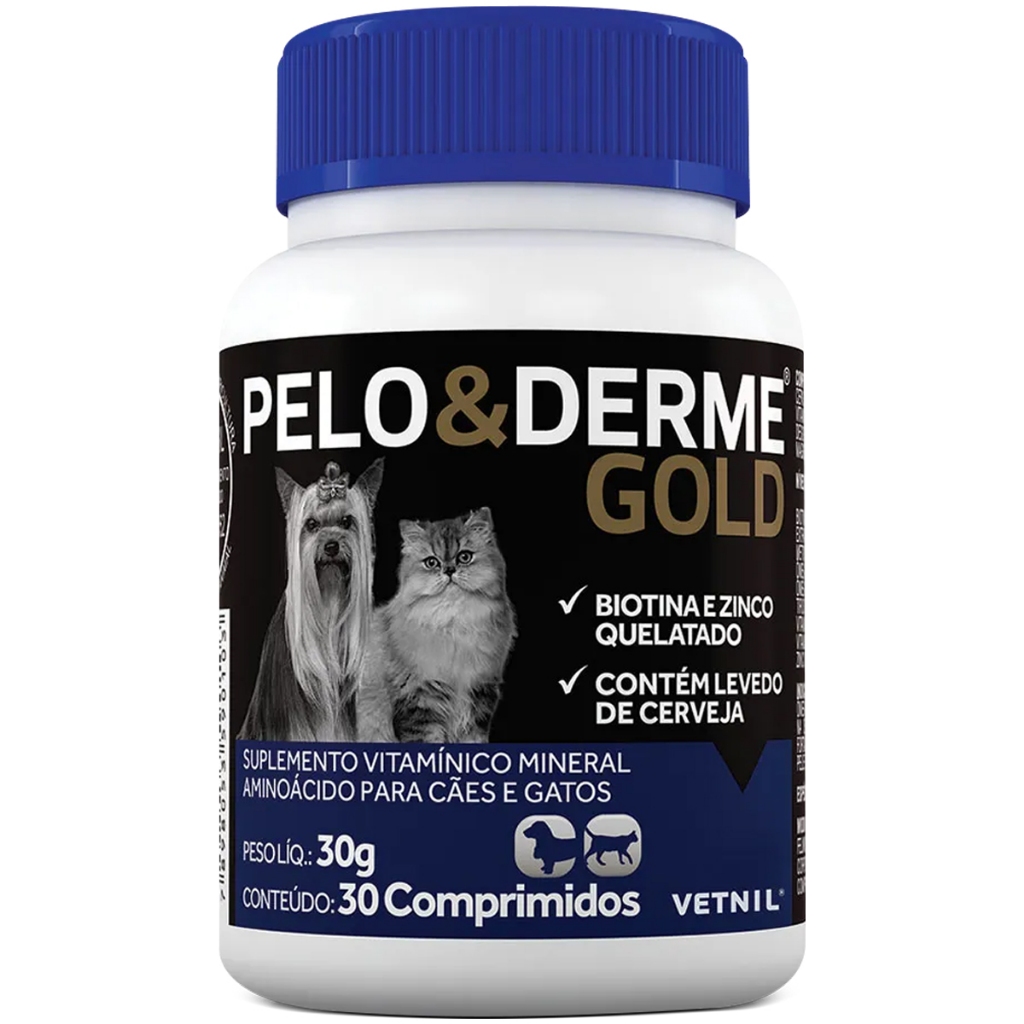 Pelo E Derme Gold Suplemento Para Cães e Gatos Vetnil 30Comp