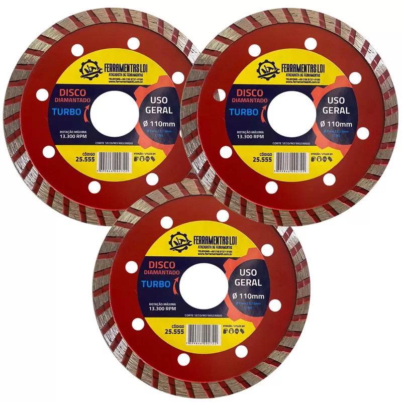 Kit 3 Disco Concreto Turbo Para Esmerilhadeira Furo 22mm