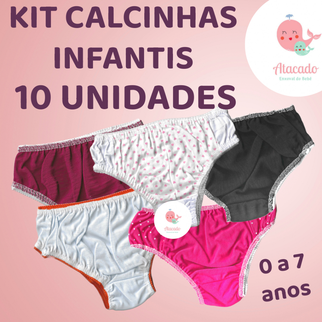Calcinha infantil kit 10 un 100% Algodão 1 a 7 anos MENINA kit calcinha bebe