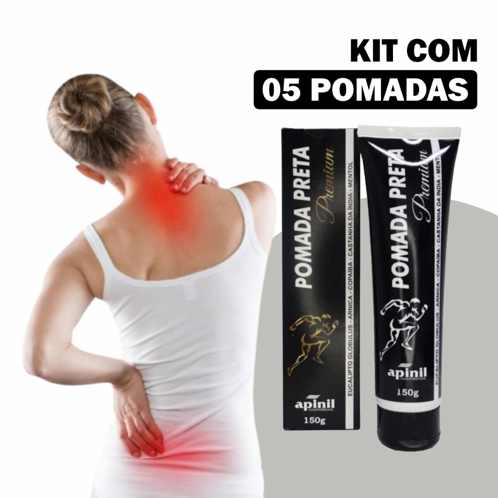 Kit 5 Pomadas Massageadoras – Apinil Preta 150g Indicada para Alívio de Dores