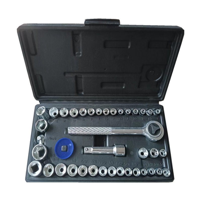 Kit De Ferramentas 40 Peças Cinzenta/Preta Jogo De Soquetes Chave Catraca Reversível Com Maleta Jogo