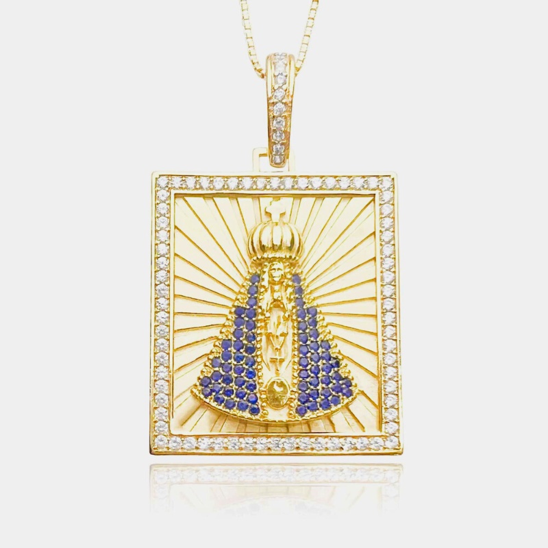 Pingente Nossa Senhora Placa Cravejada em Zircônia Banhado