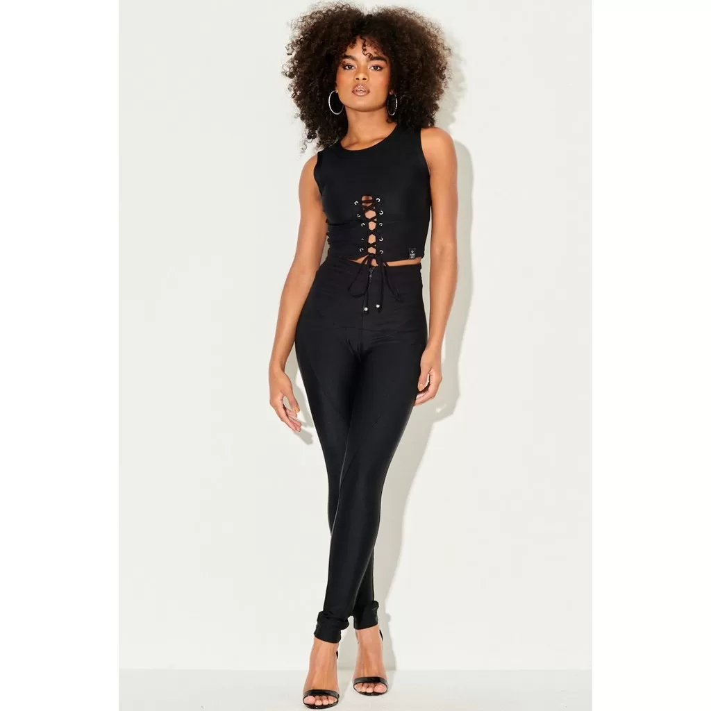Calça Feminina Up Glam Zíper Redondo Planet Girls Preto
