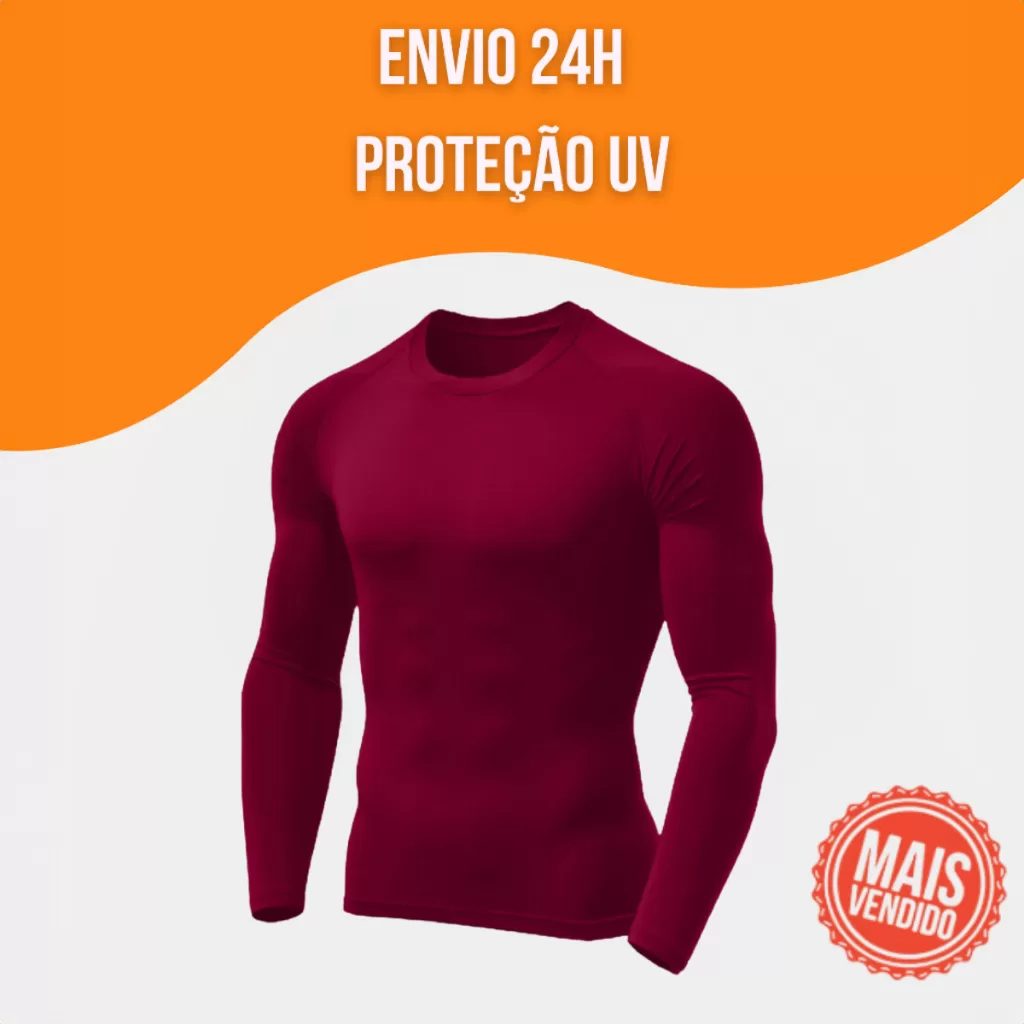Camisa Térmica Manga Longa Vinho Bordo Camiseta Proteção Solar UV50+ Segunda Pele Academia Treino Fi
