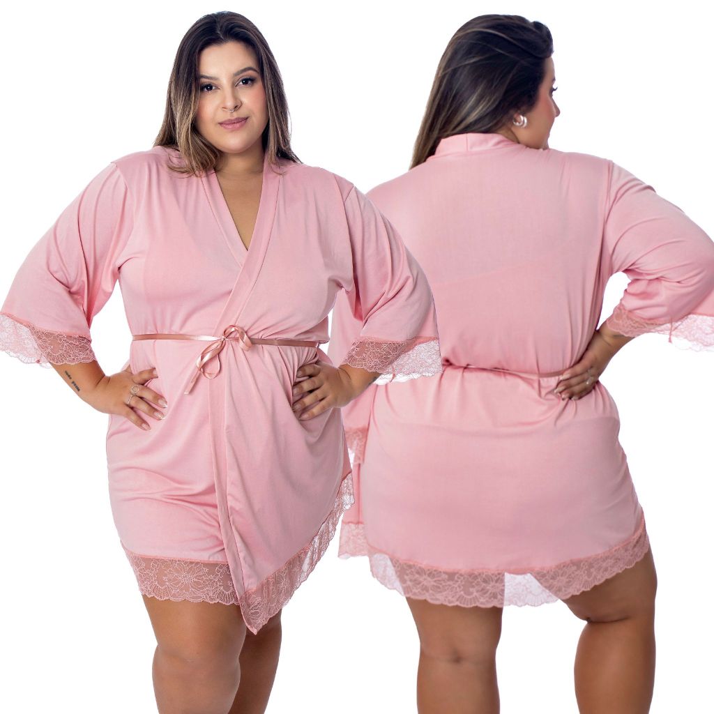 Robe de Luxo Romantic Com Renda Plus-Size