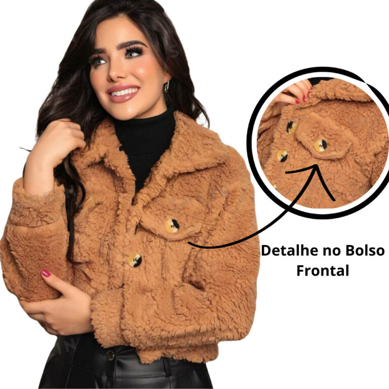 Casaco Feminino Teddy Curto Com Botões Felpudo Pe