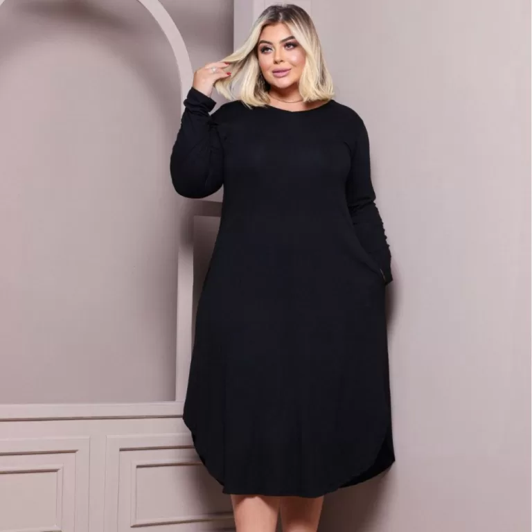 Vestidos Plus Size Manga Longa Feminina Soltinho C