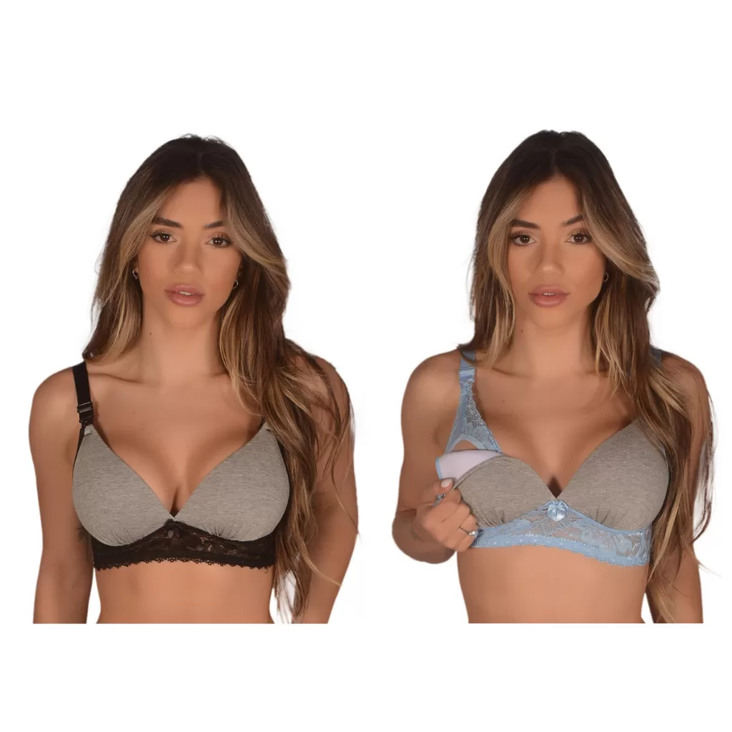 Kit 2 Sutiãs Amamentação de Bojo Soft com Renda Confortável Pós Parto Feminino Gestante Maternidade
