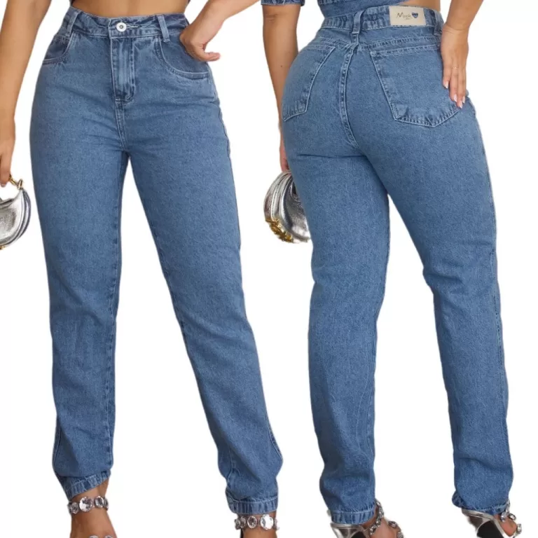 Calça Jeans Mom Feminina Marmorizada Cintura Alta