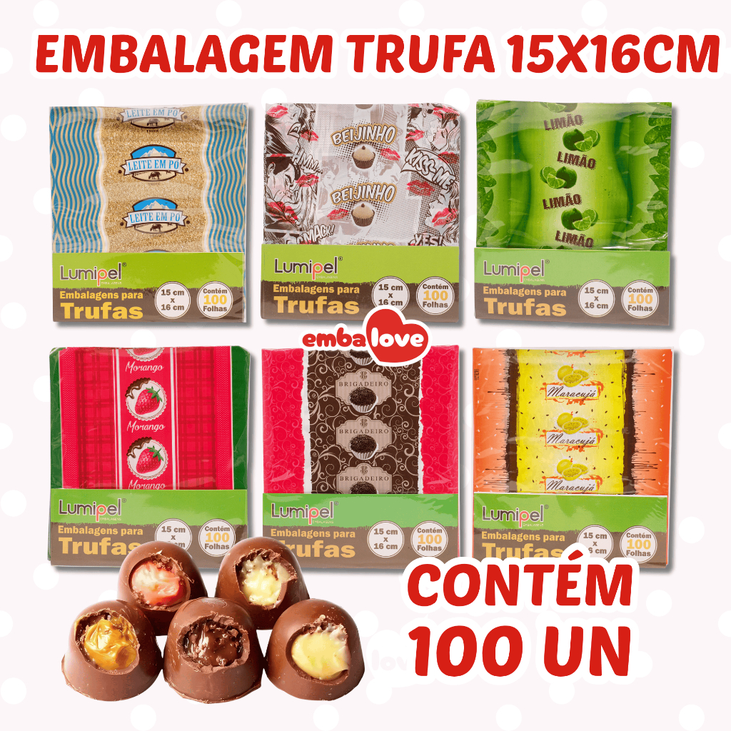100 Embalagem para Trufa 15x16cm Sabores