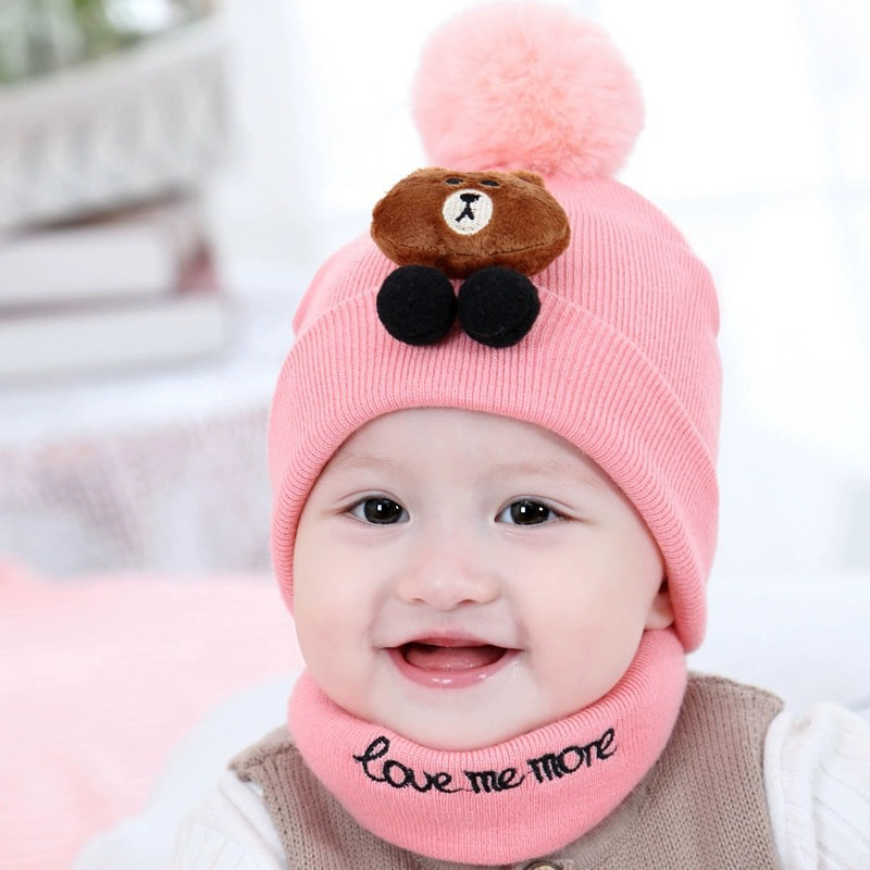 Chapéu e cachecol para bebês, conjunto de duas peças, primavera, pulôver de malha, desenho animado,
