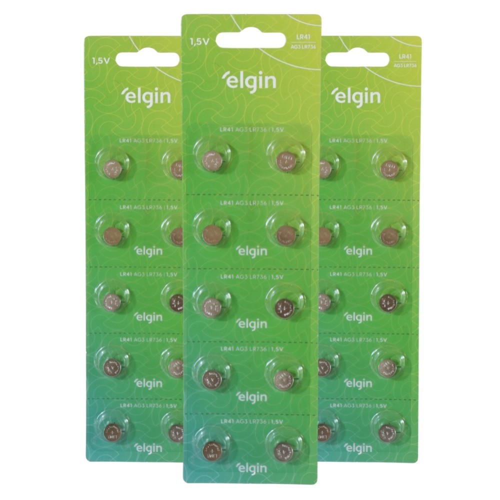 30 Baterias Pilhas Alcalina Lr41 1,5v Blister Cartela Elgin
