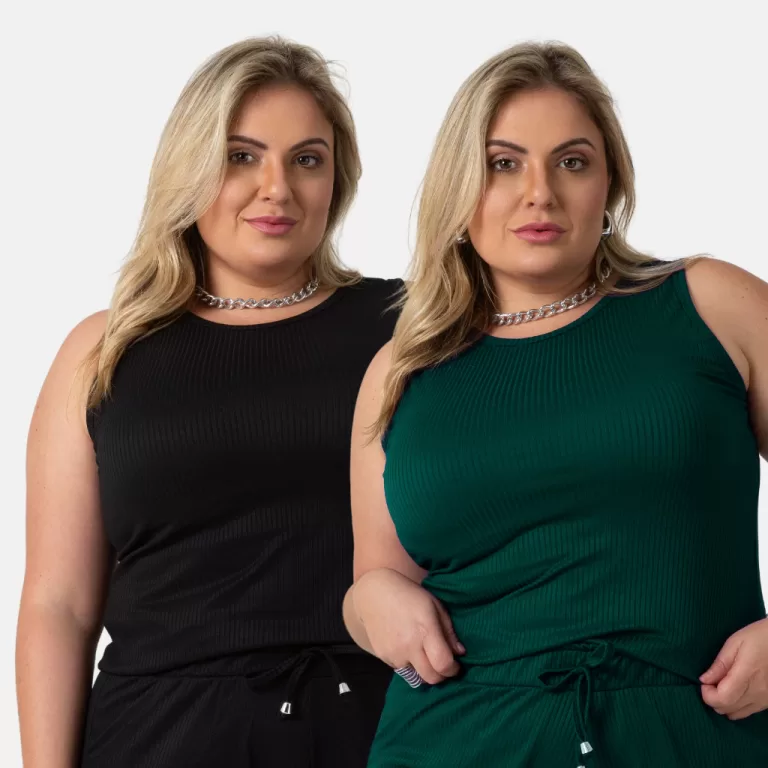 Kit 2 Regatas Feminina Plus Size Canelada Tamanhos
