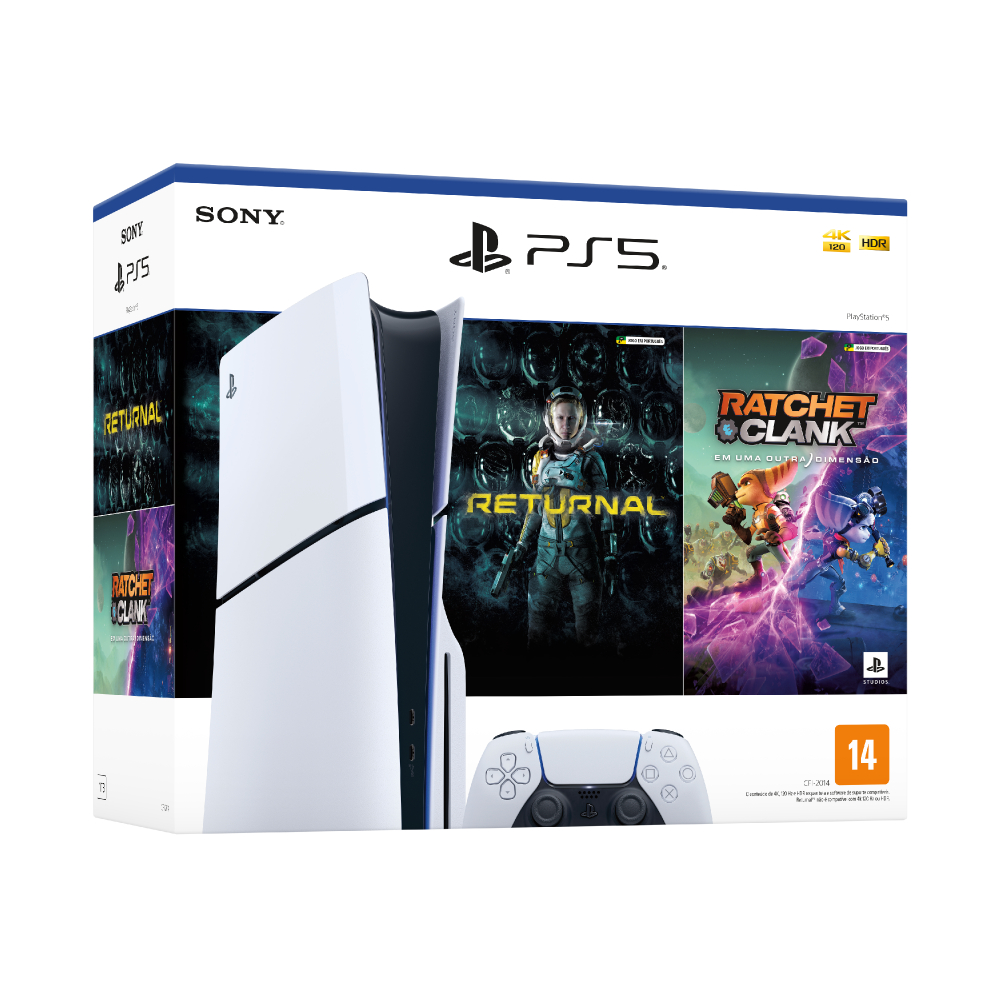 Console PS5 Slim 1TB (com leitor de disco) + 2 Jogos – Branco