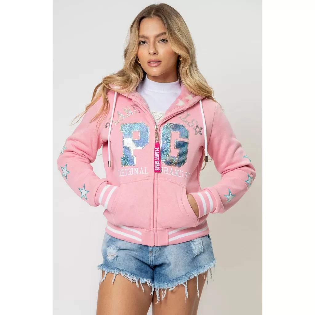 Moletom Dupla Face Com Detalhe Lateral Planet Girls Rosa Claro