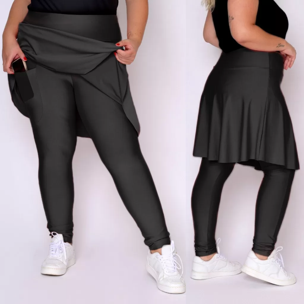 Calça Saia Plus Size Roupa Feminina Fitness Evangélica Com Bolso Tecido Suplex Grosso
