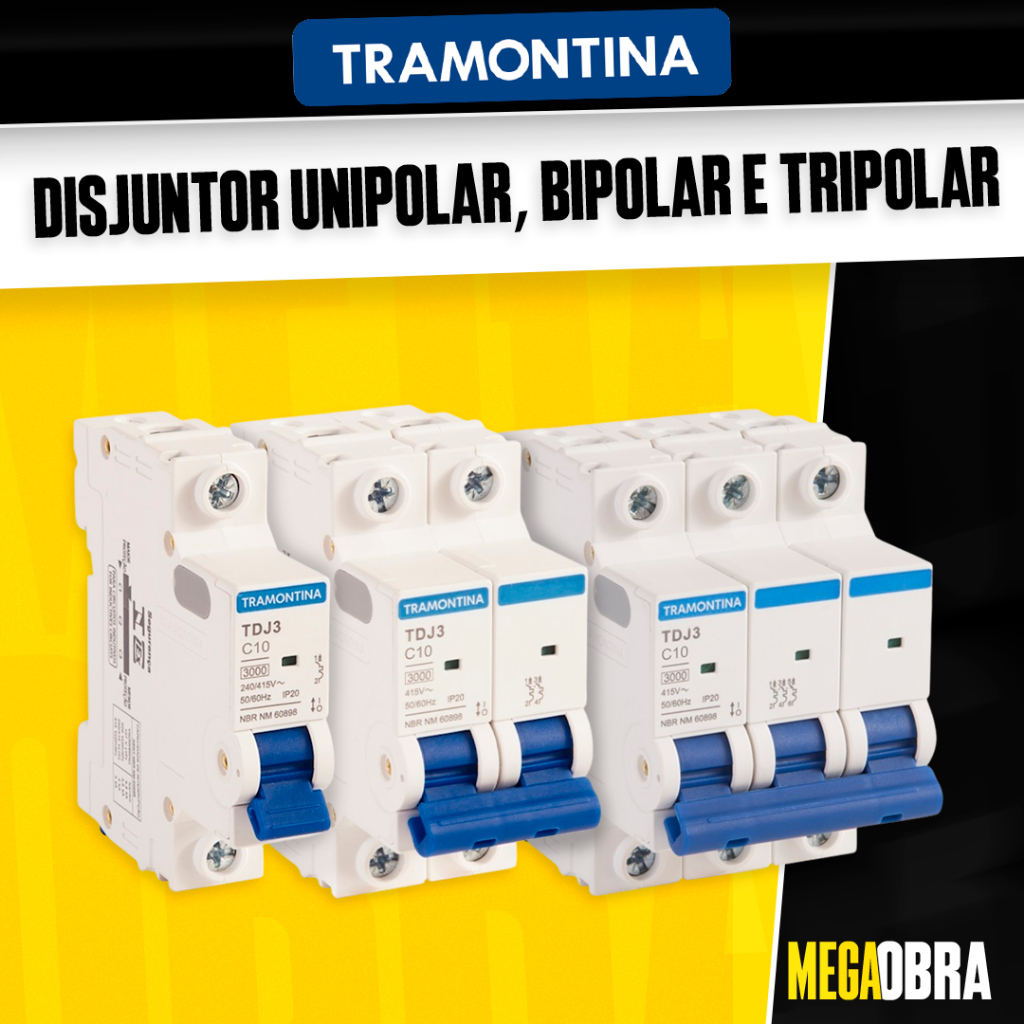 Disjuntor Unipolar/Bipolar/Tripolar 10A a 63A Curva C Tramontina Original