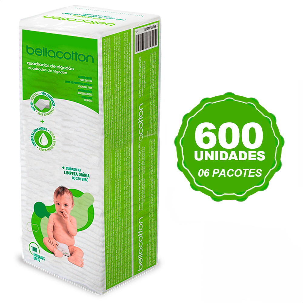 Algodão Quadrado Bellacotton 600 unidades para Bebês