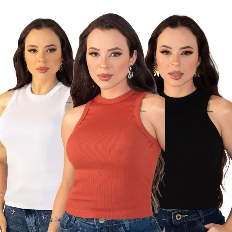 Blusas Feminina Regatas Gola Redonda Ribana Canela