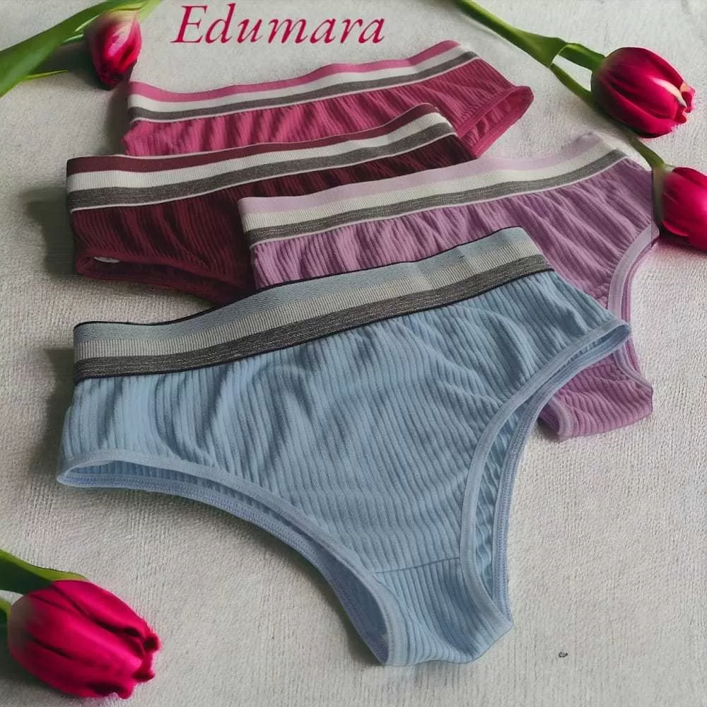 Kit 1 à 3 Calcinha Canelada Com Cós Alto Confortável para o Dia a Dia