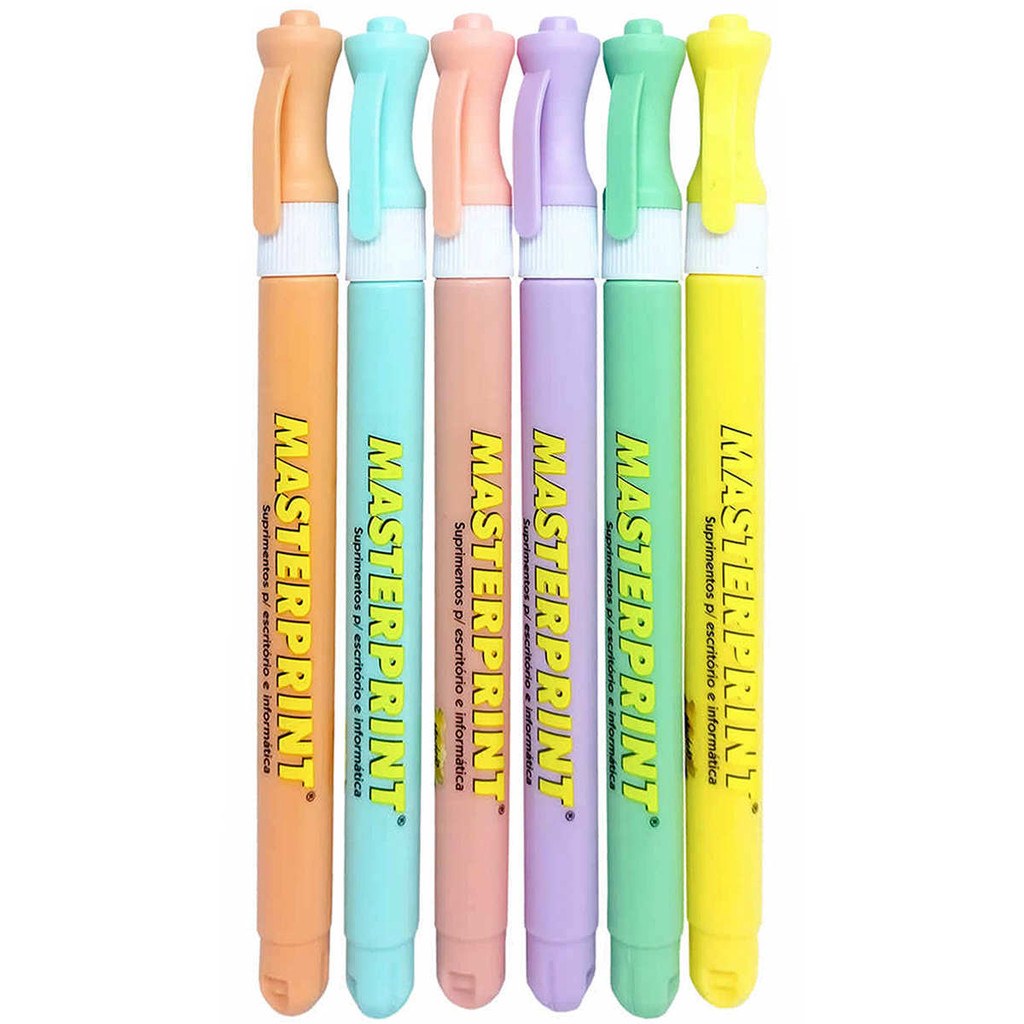 Caneta Marca Texto Tom Pastel Slim com 6 Cores Ponta Chanfrada MP611 Masterprint