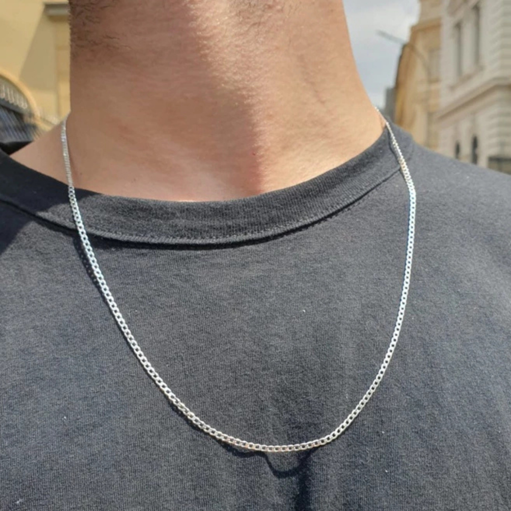 Corrente Masculina Grumet 60cm Fininha Aço Inox Prata Brilhante 2mm Não Escurece Colar Cordão