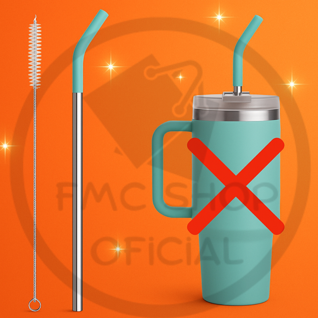 Reposição Canudo Inox p/ Copo Térmico 1200ml + Bico Silicone +  Escova limpa canudo