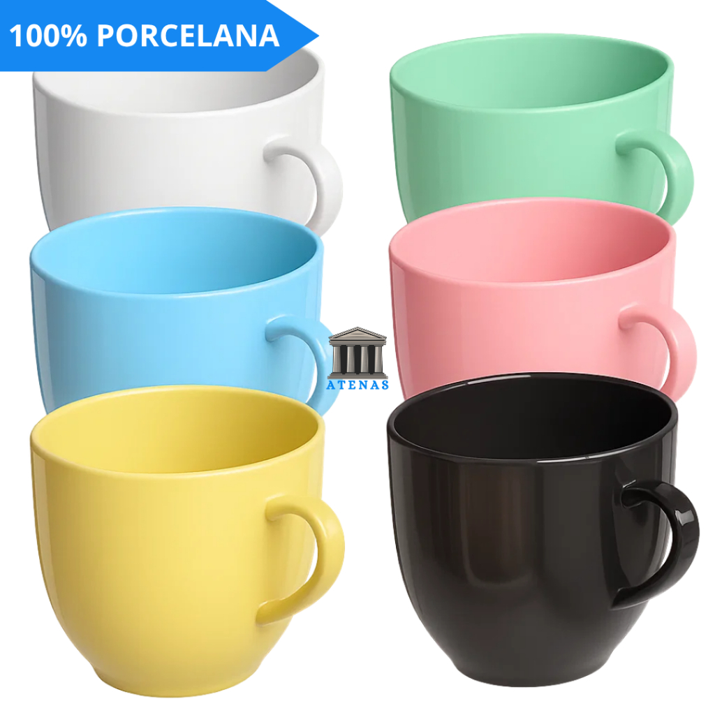 Jogo Xicaras de Café Chá Porcelana 170 ml (sem pires) – Rosa Amarela Branco Preto Chicara Xicara