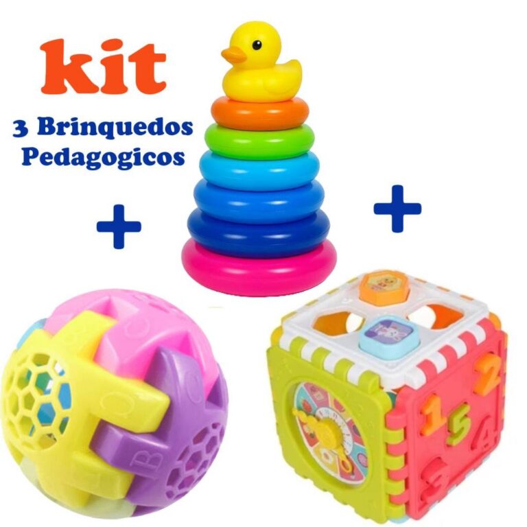 Kit 3 Brinquedos Educativos Didáticos Cubo Didát