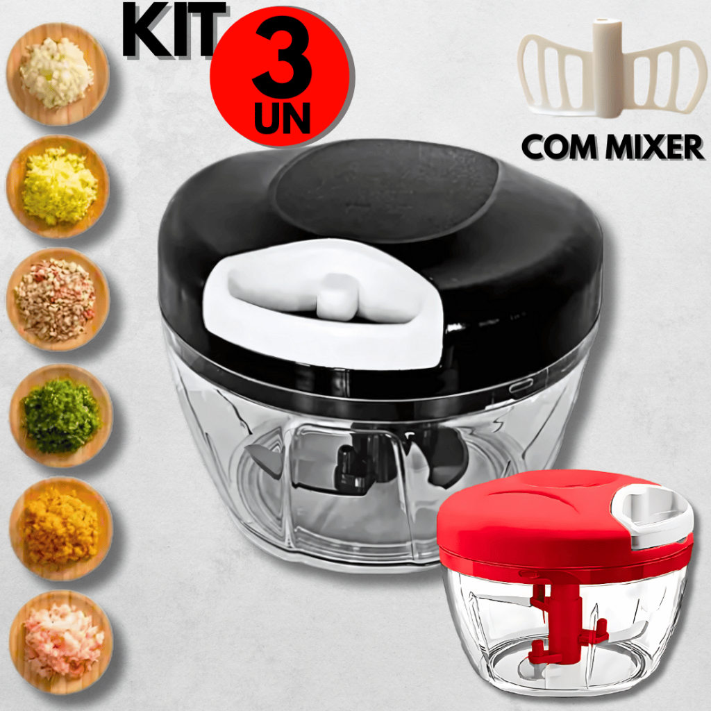 Kit Processador de Alimentos Cebola e Legumes Manual 3 Lâminas e Mixer em Aço Inox P/ Restaurante Ca