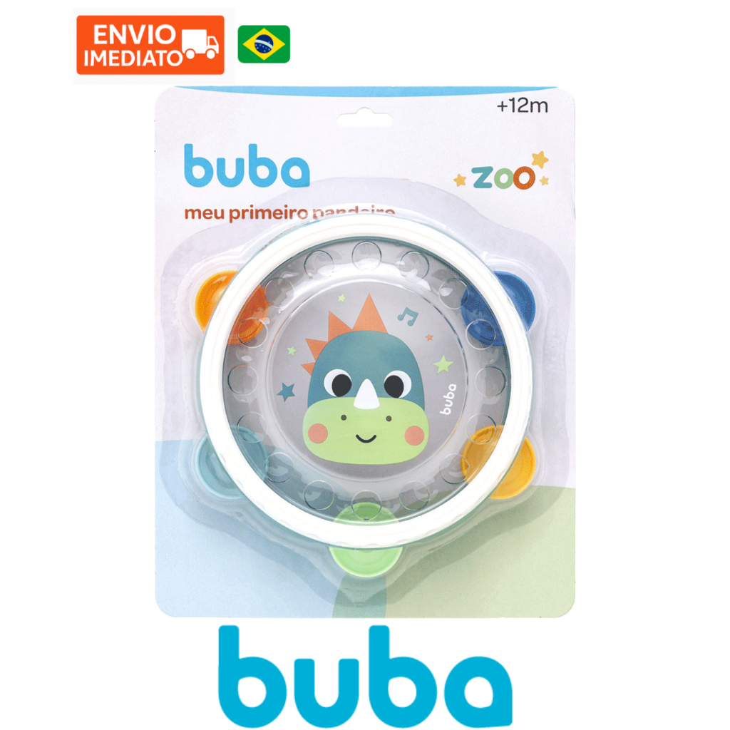 Brinquedo Buba Pandeiro Dinossauro Musical Infantil Bebe Verde