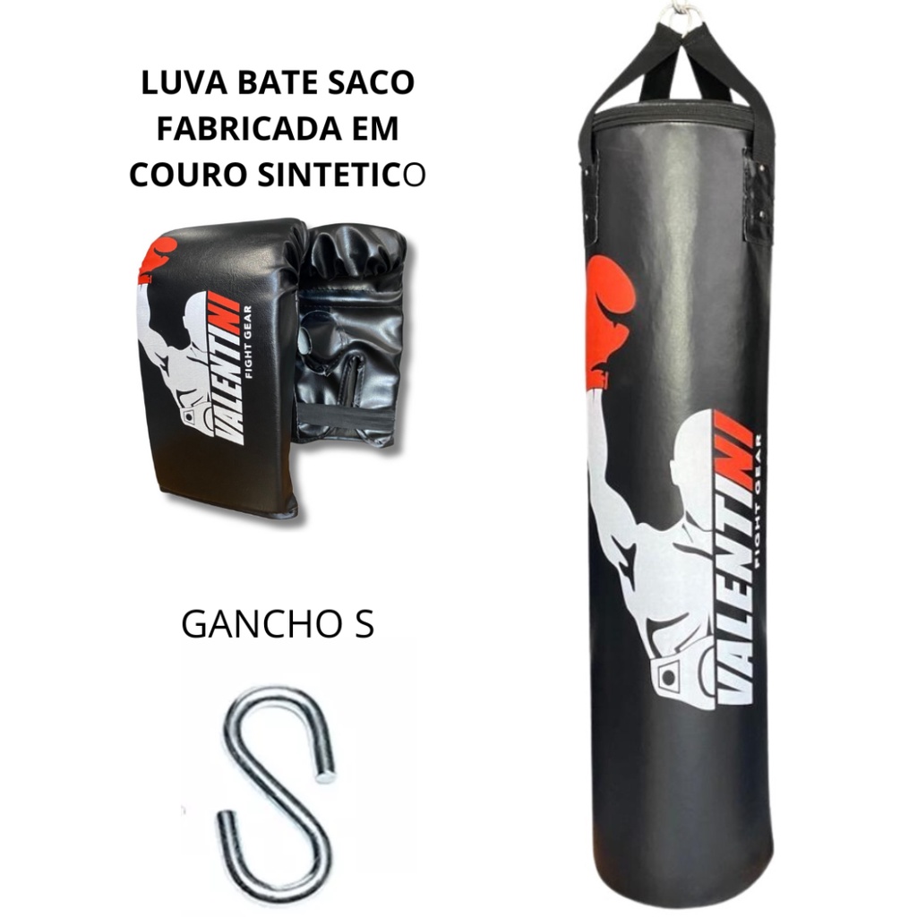 Saco de Pancada VALENTINI 160 cm – Treino Boxe Muay Thai  – Alta Resistencia + Luva Bate Saco Preta