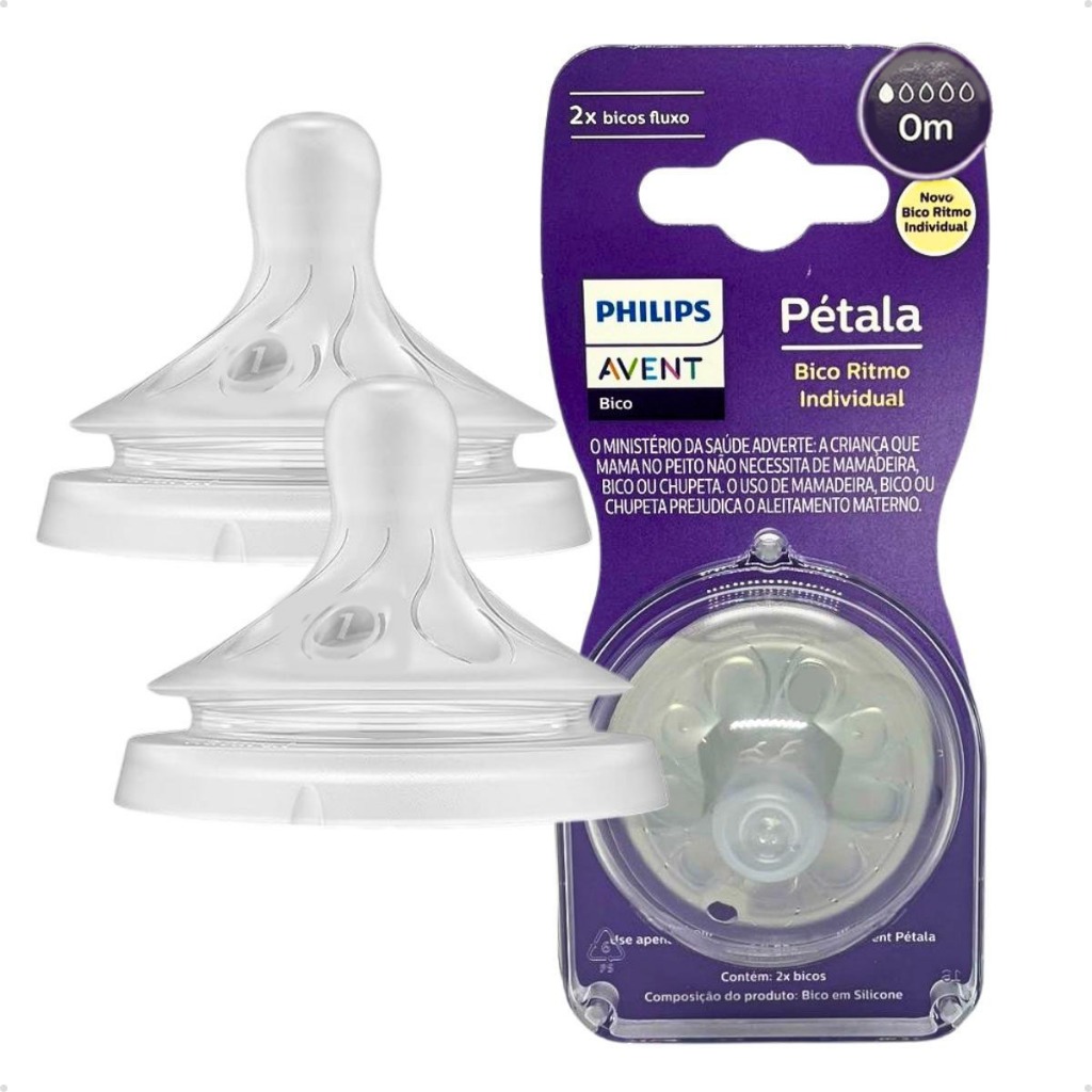 Bico Mamadeira Avent Pétala 3.0 N.1 – 0m+ 2 Unidades Philips Antivazamento Fluxo Extra Lento